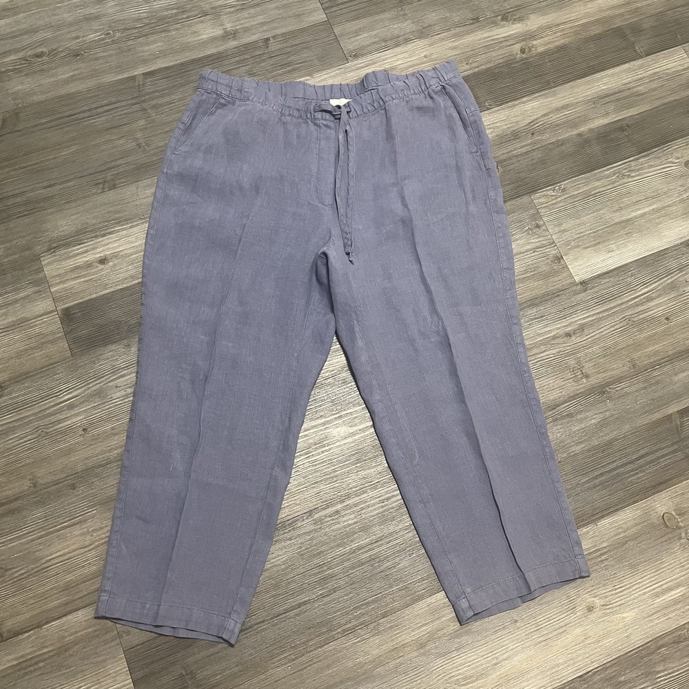 J. Jill PURE JILL Drawstring Pants XL Garment Dyed 100% Linen Periwinkle Coastal
